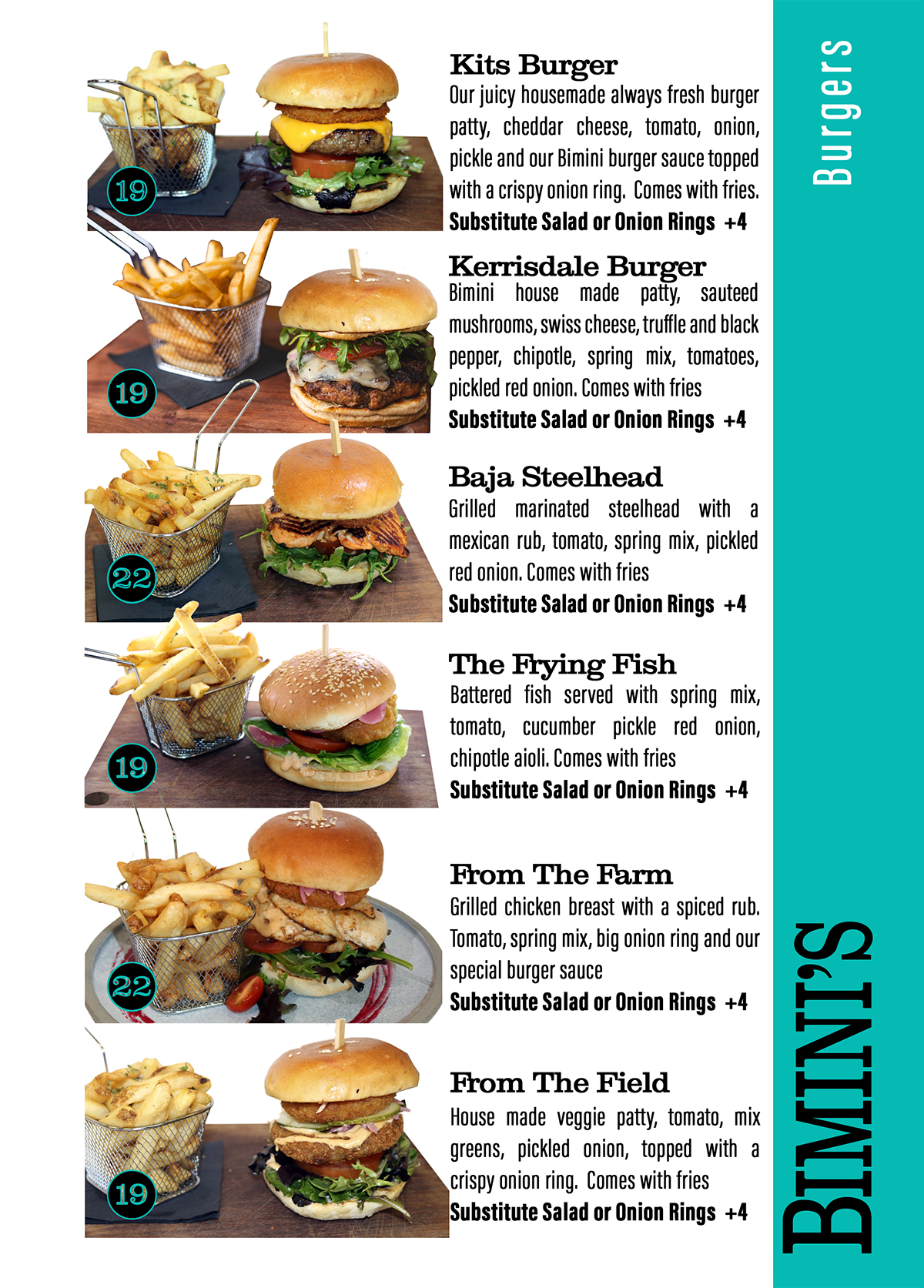 Biminis Menu